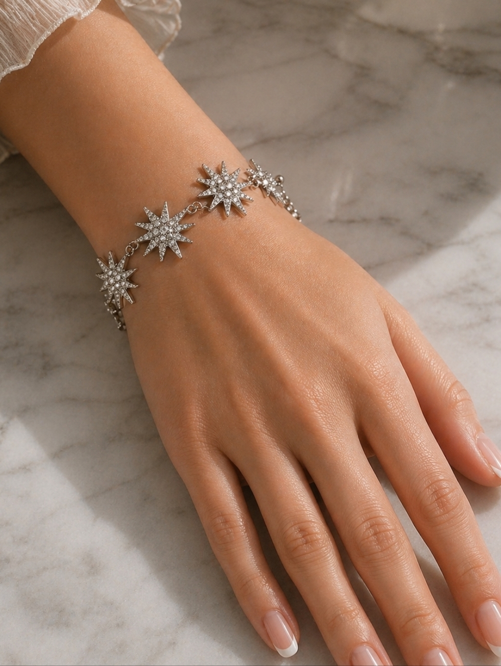 Vintage Silver Starburst Rhinestone Bracelet – Celestial Statement Jewelry